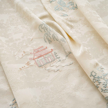 Embroidered Jacquard Fabric: Apricot Ancient Paintings, 59" Wide