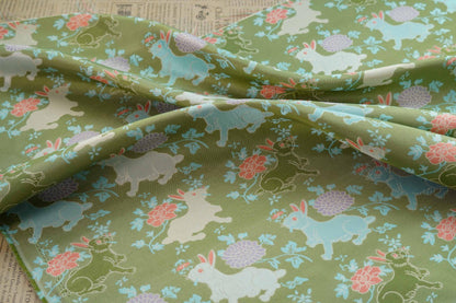 Bean Green Rabbit Brocade Fabric: 66"W Rayon Blend, Cheongsam Sewing