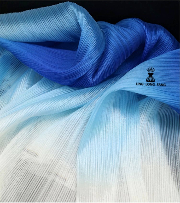 Pleated Organza Fabric: Shiny Crinkled Texture, 55" Wide
