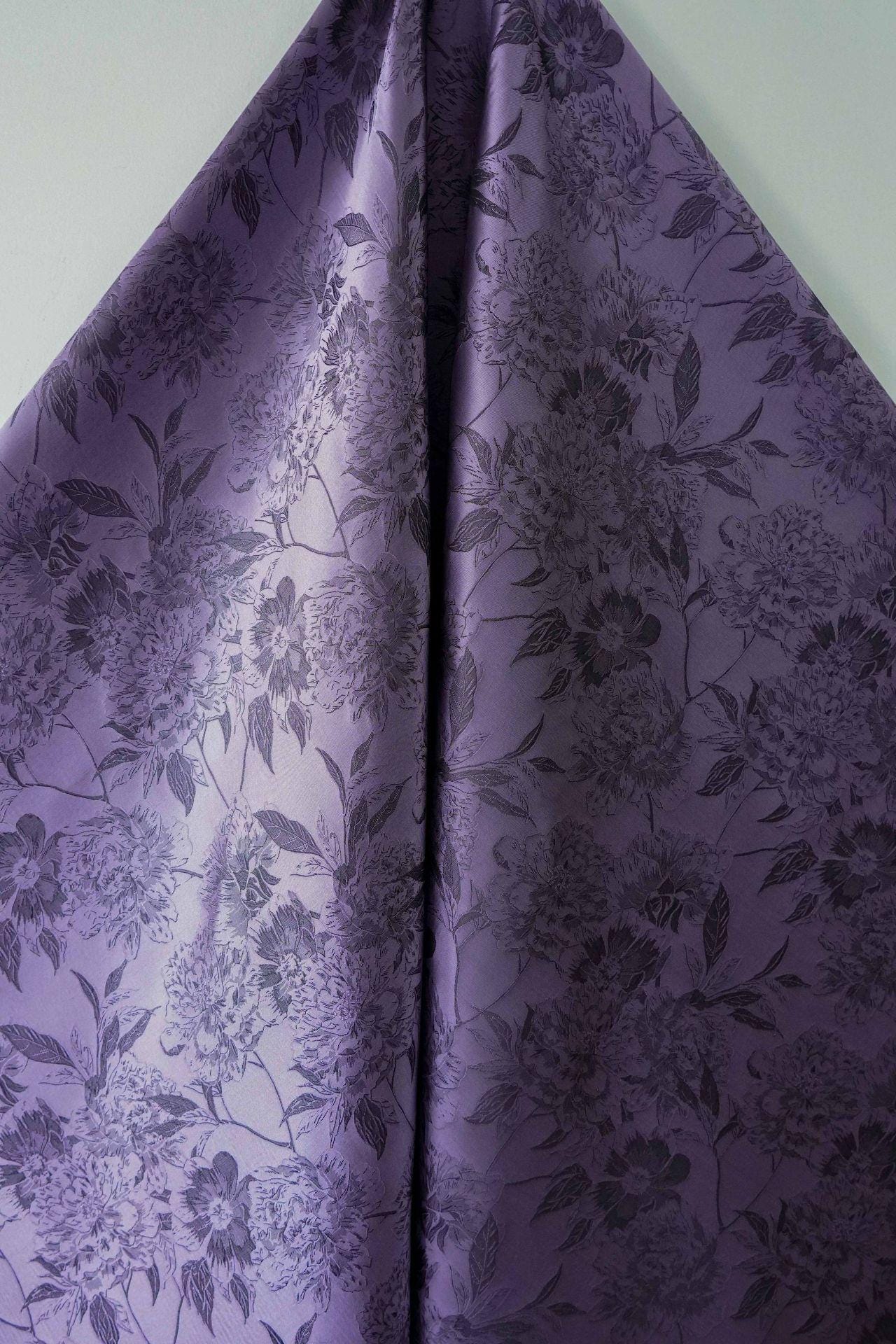 Nishijin Woven Brocade Fabric: Gold Thread Purple Jacquard, 62" Wide - Poppylollipop