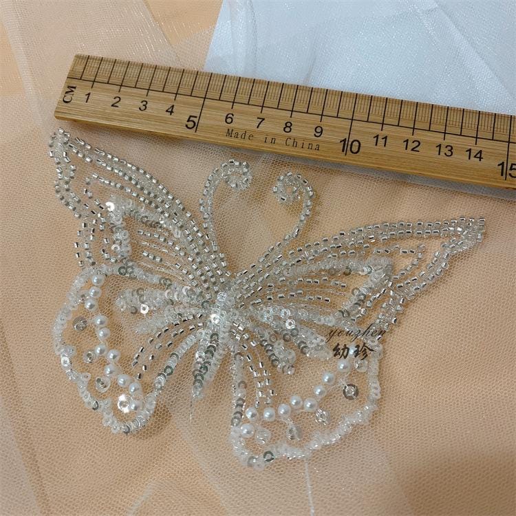Embroidered Butterfly Lace Trim: Sequin Bridal Wedding Veil Accessory