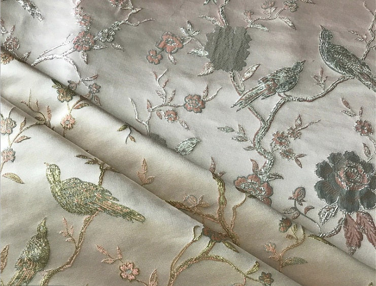Metallic Brocade Fabric: Damask Jacquard Satin, 59"W, Upholstery & Sewing