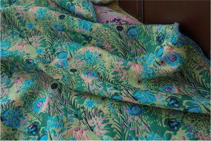 Floral Jacquard Woven Fabric: Reversible 3D Green Flower Pattern, 54"W