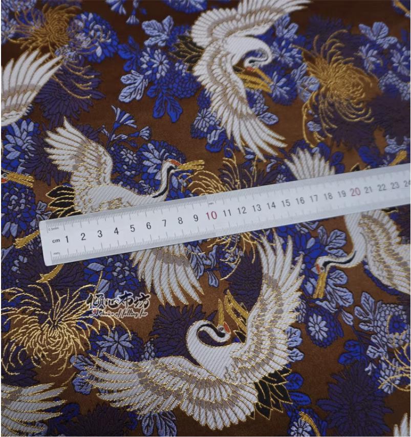 Crane Jacquard Satin Fabric: Japanese Brocade, Silver Grey, 29.5"W