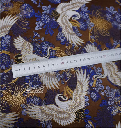 Crane Jacquard Satin Fabric: Japanese Brocade, Silver Grey, 29.5"W