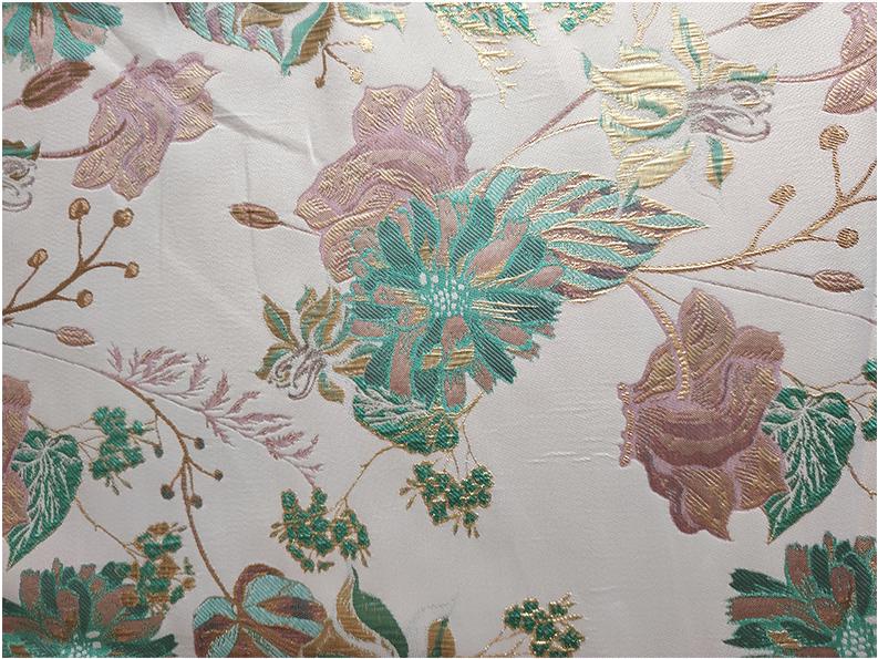 Gold Embossed Floral Jacquard Fabric: Pink Peach Dressmaking Material, 57" Wide