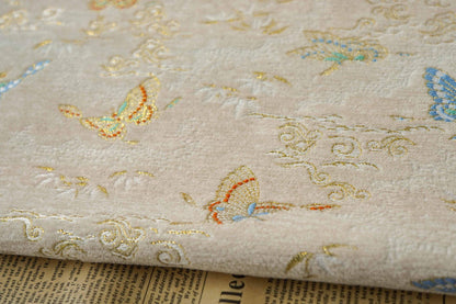 Beige Chenille Jacquard Fabric: Butterfly Foil Upholstery, Costume, Decor