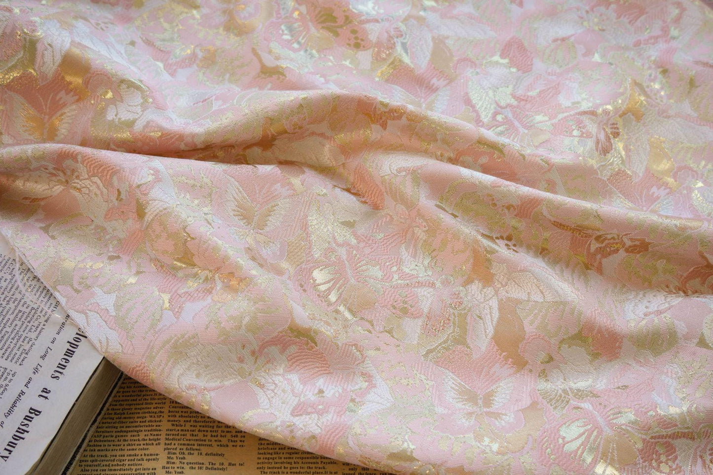 Gold Thread Butterfly Jacquard Fabric: 3D Oil Painting Texture, 59" Wide