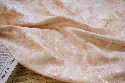 Gold Thread Butterfly Jacquard Fabric: 3D Oil Painting Texture, 59" Wide