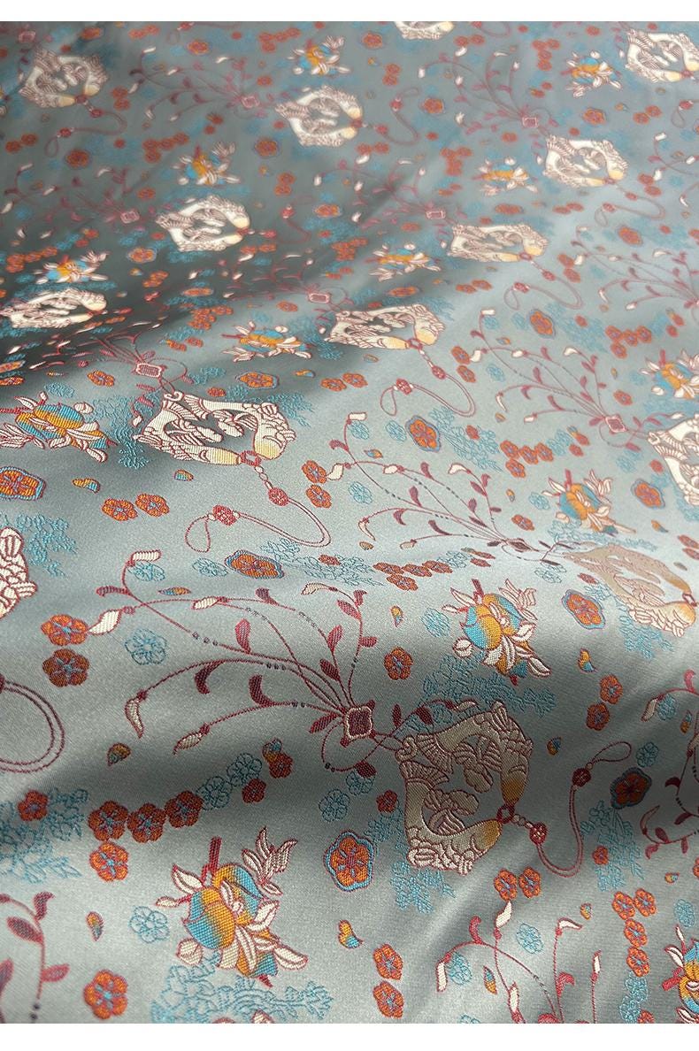 Pisces Fish Silk Brocade Fabric: 58"W Cheongsam Quilting Material