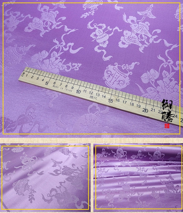 Jacquard Mulberry Silk Damask Fabric: Hand Woven Upholstery, Costume, Decor (29.5"W)