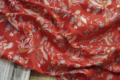Phoenix Bird Brocade Fabric: 60"W Jacquard Satin, Home Decor Sewing Fabric