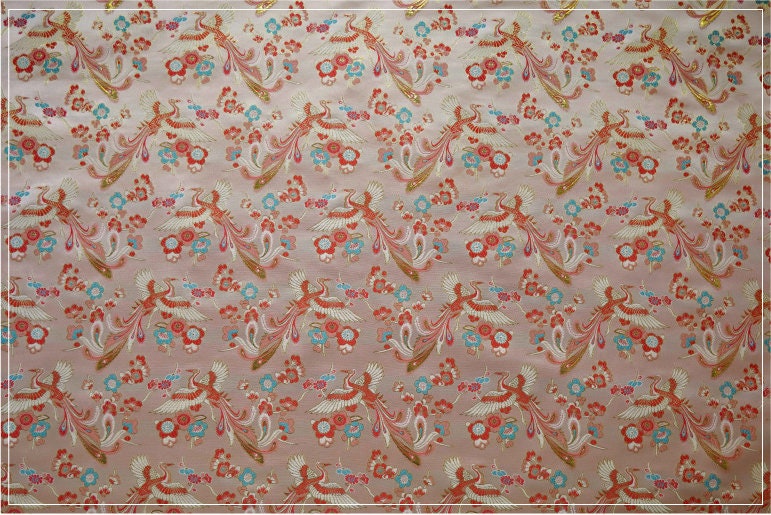 Phoenix Bird Brocade Fabric: 60"W Jacquard Satin, Home Decor Sewing Fabric