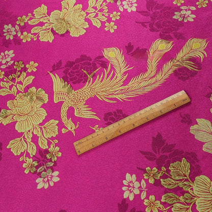 Tissu brocart de soie Phoenix & Peony : Jacquard Xiangyun marron pour Cheongsam et Hanfu