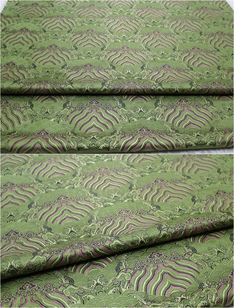 Tissu brocart de soie et rayonne à motif vagues océaniques - 75 cm