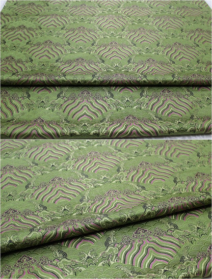 Tissu brocart de soie et rayonne à motif vagues océaniques - 75 cm