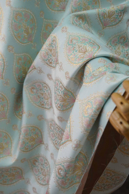 Gold Thread Jacquard Fabric: Foil Peacock Feather Upholstery, 59" Wide