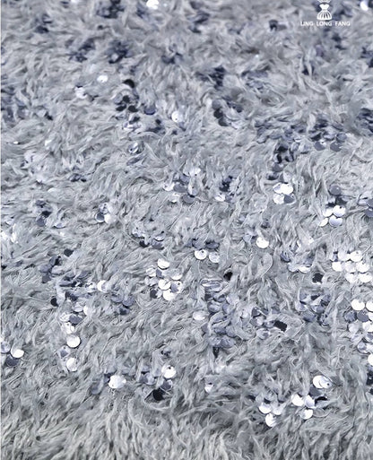 Tissu en dentelle à franges de plumes et sequins, maille à pompons, 145 cm de large
