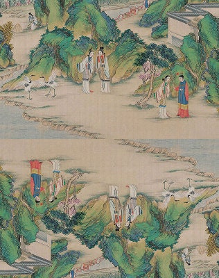 Dream of Red Mansions Satin Fabric: Digital Print Sewing Material