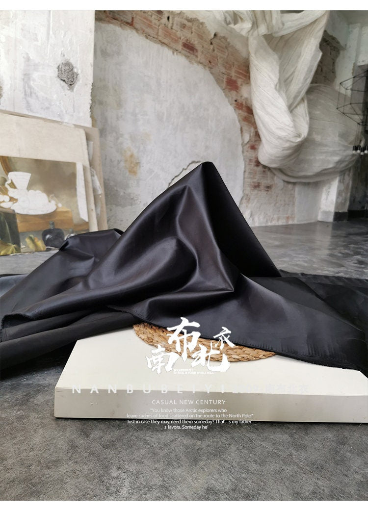 Black Wedding Satin Fabric: Stiff Silhouette, DIY Thickened Material (59"W)