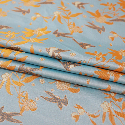 Song Brocade Fabric: 59"W Silk Rayon Damask with Bird Design