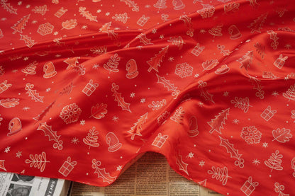 Red Christmas Jacquard Fabric with Gold Thread (59"W)