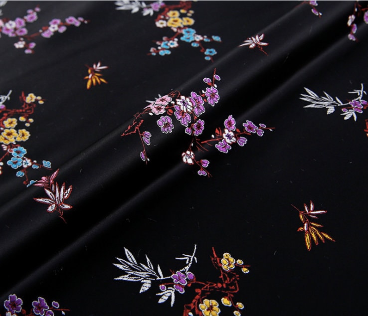 Black Plum Blossom Brocade Fabric: Cheongsam Qipao Sewing Material