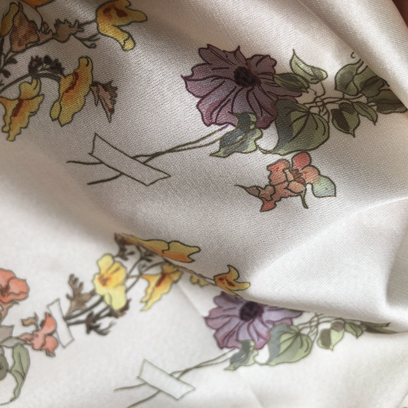 Floral Satin Fabric: Beige Soft Printed Polyester Spandex Blend, 59" Wide