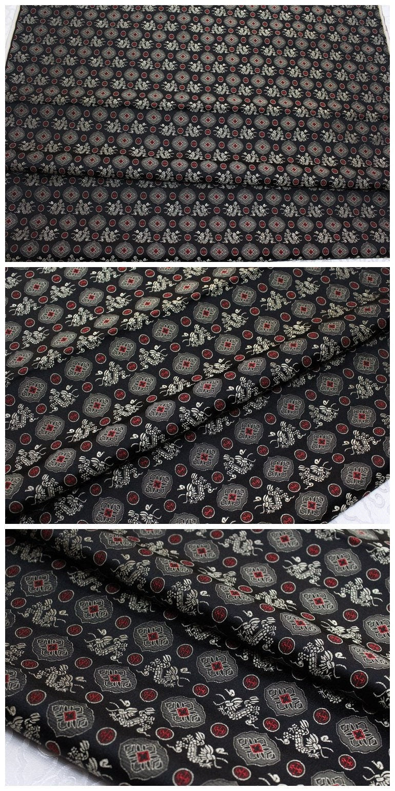 Flying Dragon Brocade Fabric: Chinese Emperor Robe Silk Blend (29.5"W)