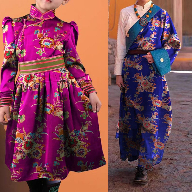 Floral Jacquard Brocade Fabric: Chinese Mongolian Gown Robe, 29.5" Wide