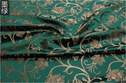 Brocart de soie à motif floral bleu, largeur 75 cm (29,5 po) - Vendu au mètre
