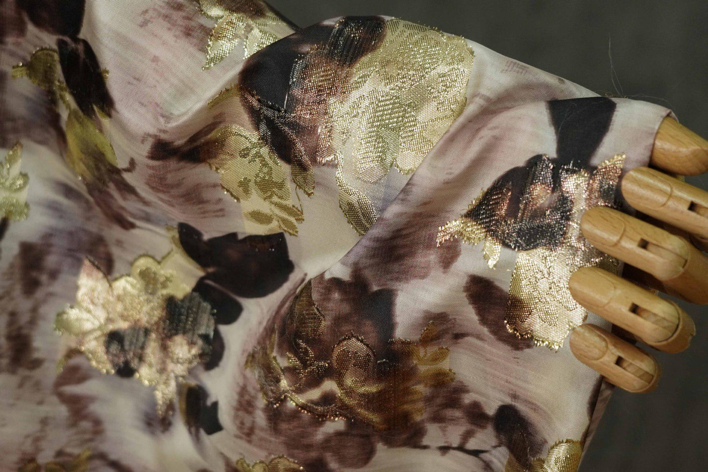 Gold Thread Jacquard Woven Cotton Fabric: 3D Embossed Texture, 53" Wide