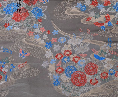 Nishijin Floral Jacquard Fabric: Japanese Silk Brocade, 59" Wide