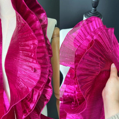 Metallic Gold Organza Lace: 3D Ruffle Designer Fabric, 15cm Wide
