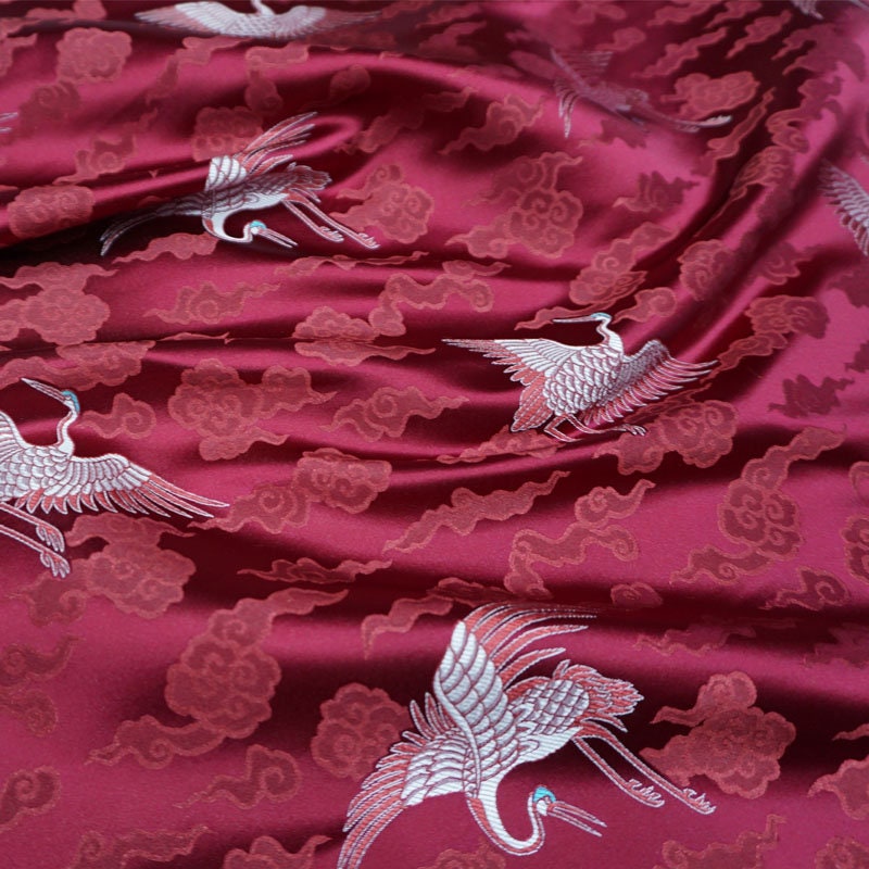 Crane Brocade Fabric: Colorful Silk Rayon Blend, 29" Wide