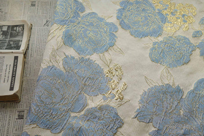 Elegant Embossed Gold Thread Floral Jacquard Fabric ��� Luxury Dress & Home Decor Texti"Wide