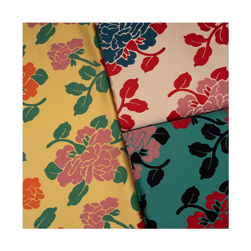 Floral Jacquard Velvet Satin Fabric: Japanese Wedding Drapery, 58"W