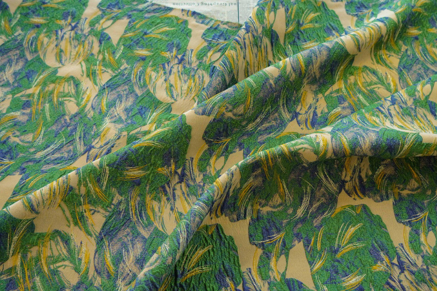 Gold Thread Jacquard Fabric: Oil Painting Style, 54" Wide