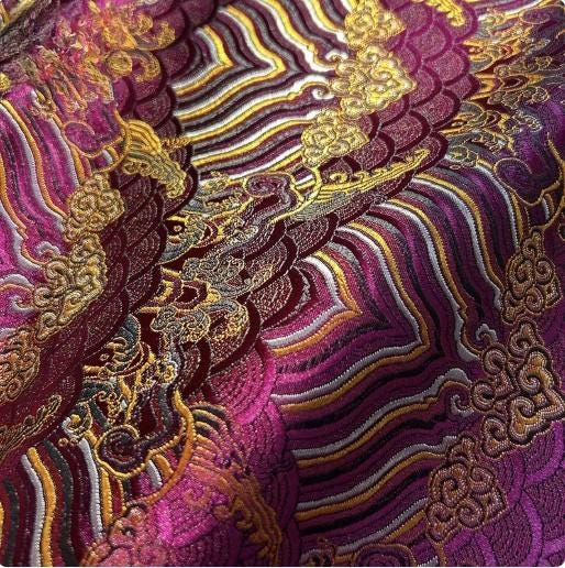 Tissu brocart Vagues Océanes : Jacquard de soie et rayonne (largeur 29,5")