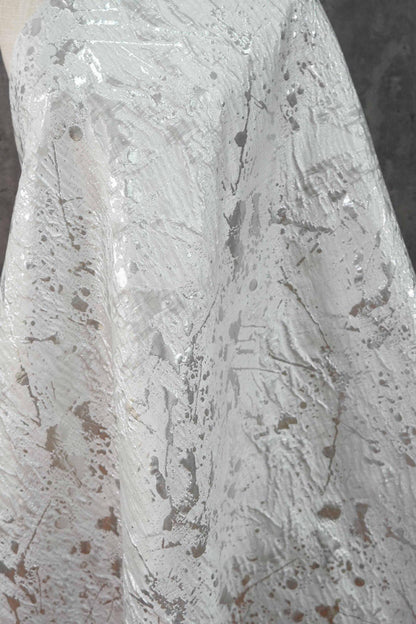 Abstract Splatter Jacquard Fabric: Silver White Embossed Upholstery Material (54" Wide)