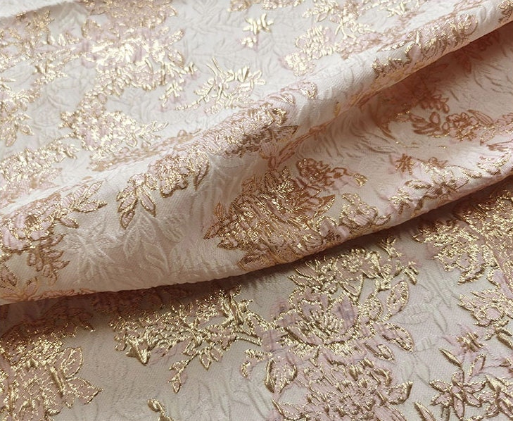 Gold Thread Floral Jacquard Fabric: 3D Texture Designer Sewing Material