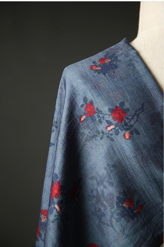 Floral Tencel Ramie Fabric: Sewing Material for Dress, Kimono, Decor - By Meter
