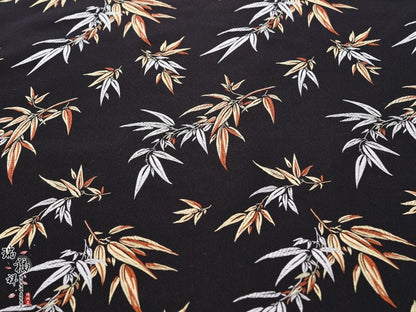 Black Bamboo Leaves Silk Brocade Fabric: Costume & Decor