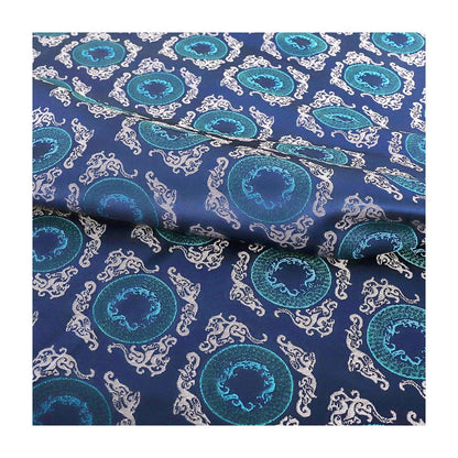 Navy Blue Zen Flower Brocade Fabric: 59" Upholstery & Costume