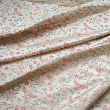 Crane Bird Jacquard Satin Fabric: 59"W Brocade Upholstery & Drapery