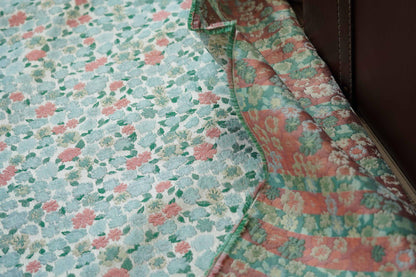 Blue & Pink Floral Jacquard Fabric - 63"W Chinese Style