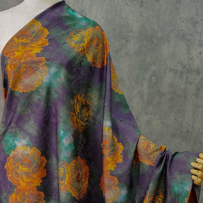 Floral Tea Silk Satin Fabric: Dark Green Upholstery, Costume, Drapery (59"W)