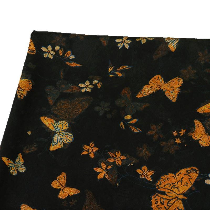 Black Base Butterfly Print Lustrous Rayon Silk Jacquard Fabric - 59" Wide