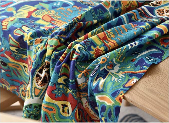Nappe à imprimé floral bohème : tissu en mélange de coton et de lin (147 cm de large)