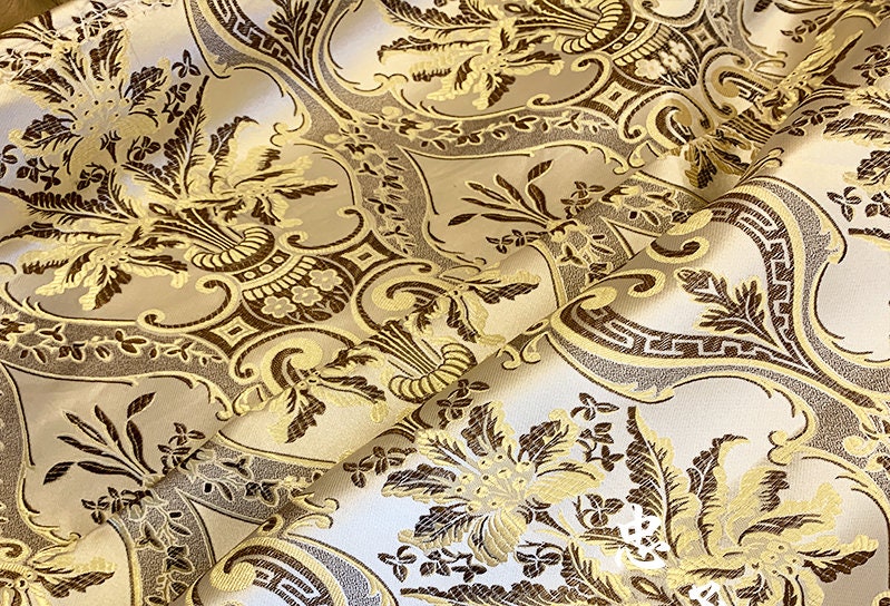 Pale Gold Brocade Jacquard Fabric: Retro Palace Style, 59"W, Polyester